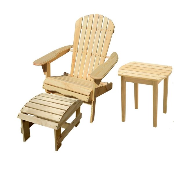 W Unlimited Adirondack Chair Bristro Set with Ottoman, Natural SW1912NC-CHOTET